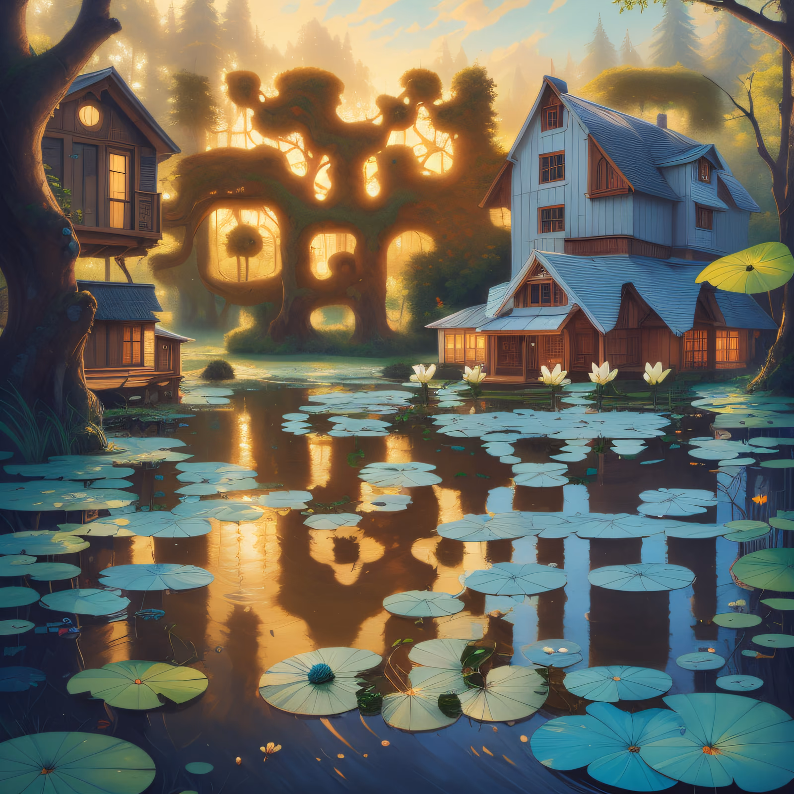 Lakeside Cabin Fantasy Painting QR Code Art — image 1
