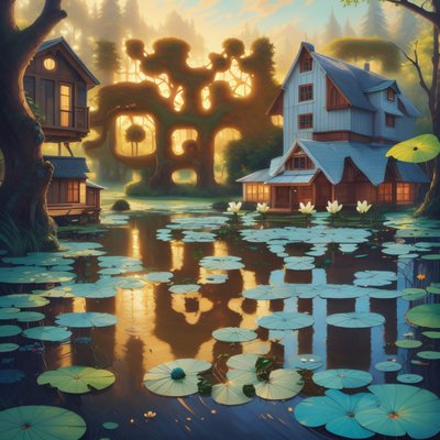 Lakeside Cabin Fantasy Painting QR Code Art