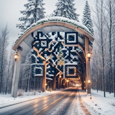 Snowy Christmas Tunnel Road QR Code for Posters