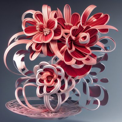 Red Ribbon Flowers 3D Render QR Code Art