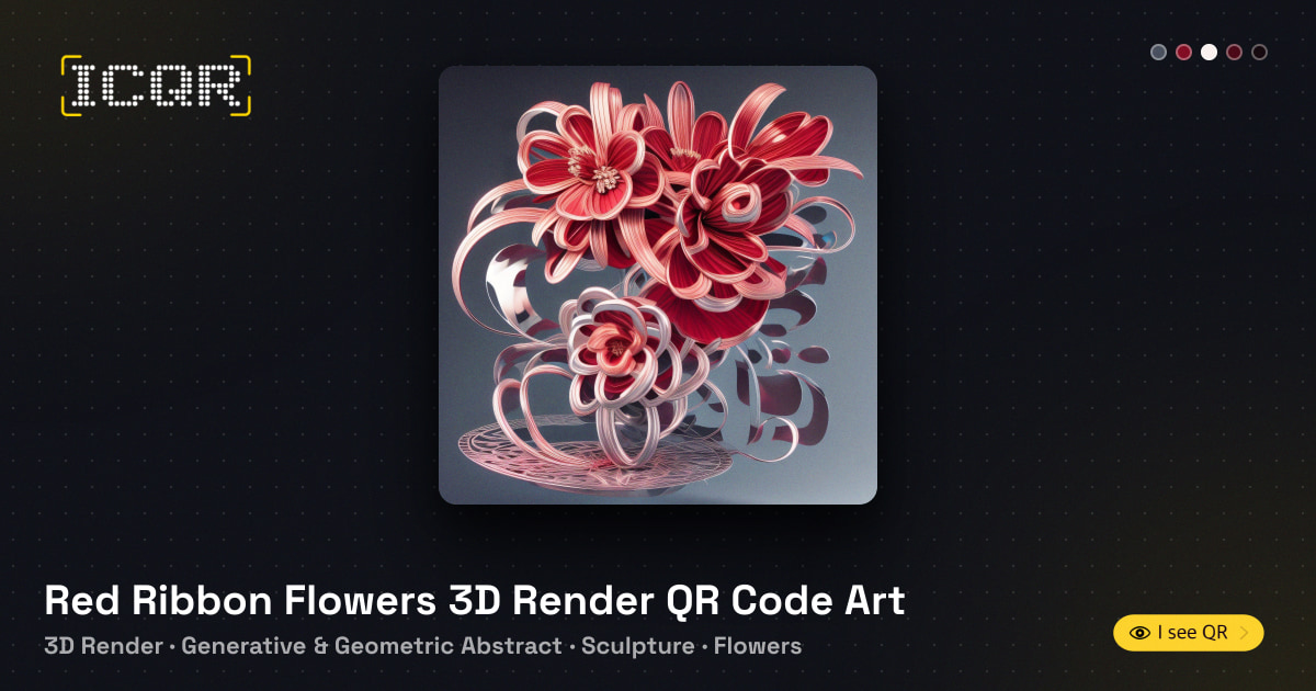 Red Ribbon Flowers 3D Render QR Code Art • ICQR