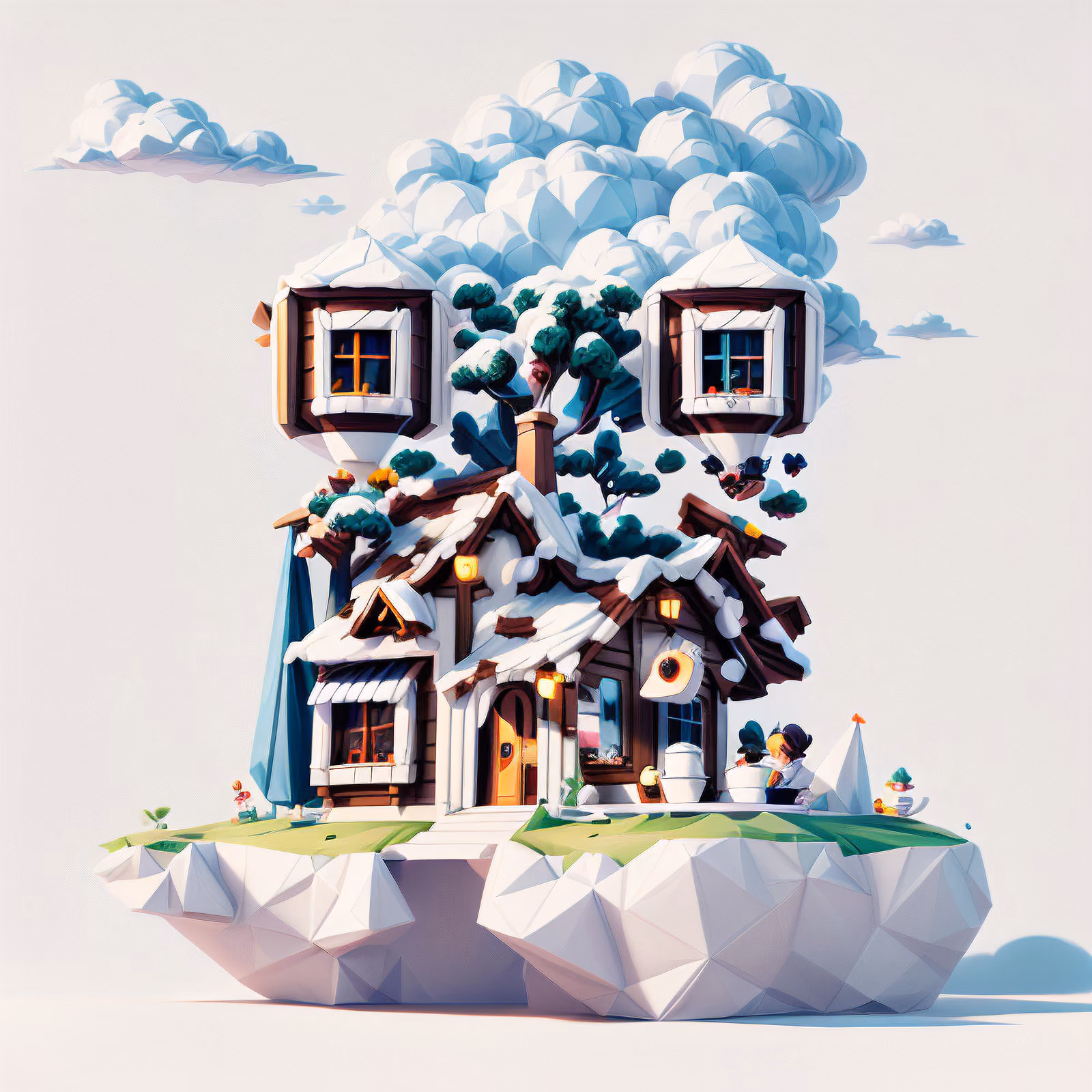 Floating Coffee Shop Low Poly QR Code for Stickers — image 1