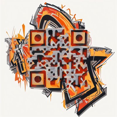 Orange Graffiti Lettering QR Code for Stickers