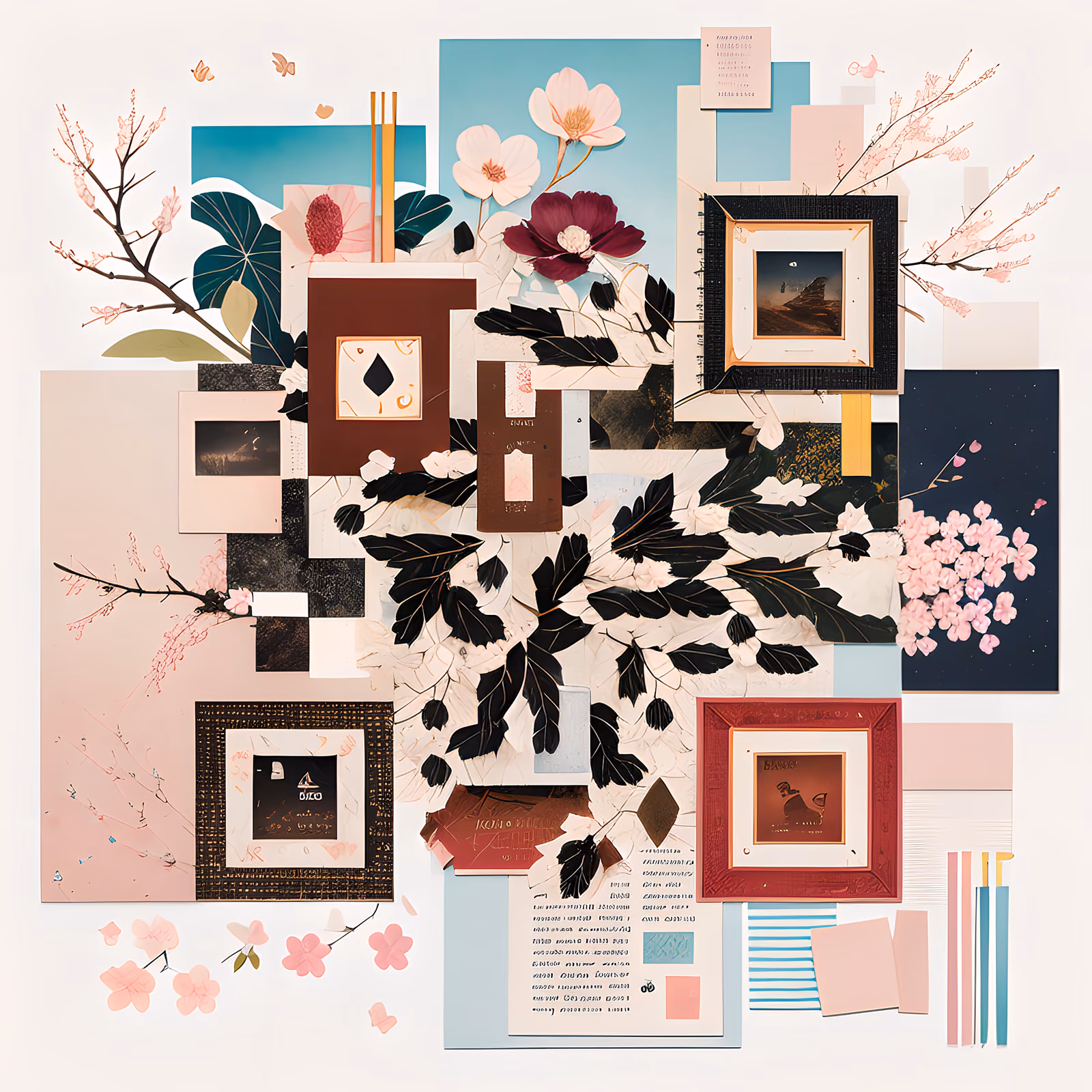 Blossom Branch Paper Collage QR Code Art — image 1