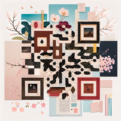 Blossom Branch Paper Collage QR Code Art