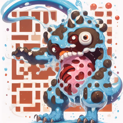 Blue Slime Monster Cartoon QR Code for Stickers — image 1