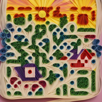 Quilled Paper Cabin in Woods QR Code Art
