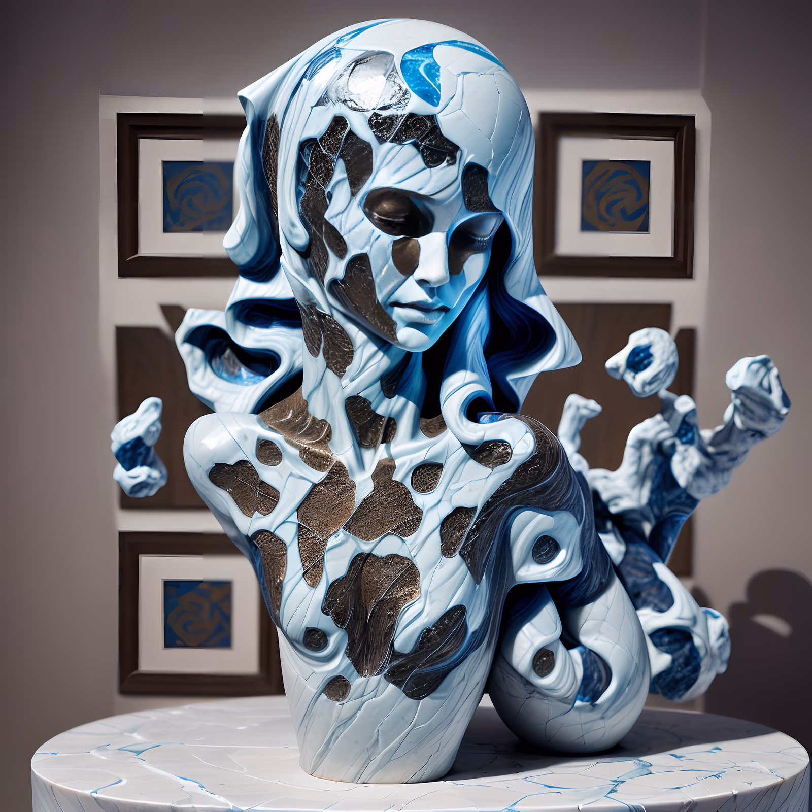 Скульптура: бюст из голубого мрамора, QR-код — изображение 1