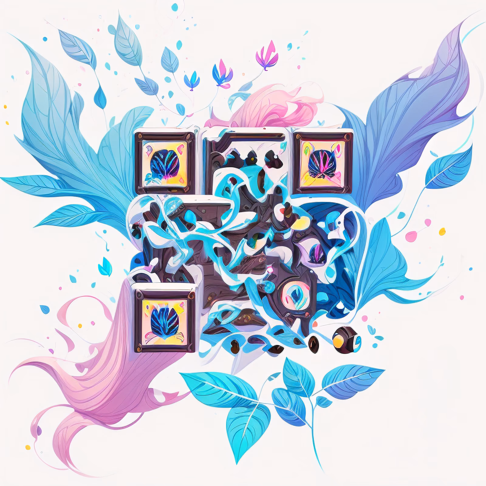 Floating Cartoon Leaves Psychedelic QR Code for Posters — image 1
