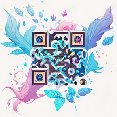 Floating Cartoon Leaves Psychedelic QR Code for Posters