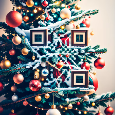 Snowy Christmas Tree Ornaments QR Code for Greeting Cards — image 1