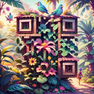 Jungle Birdhouse Fantasy Concept QR Code Art