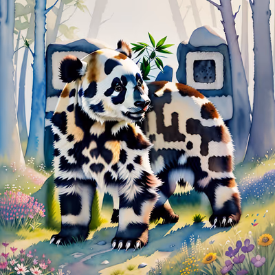 Panda in Wildflower Meadow Watercolor QR Code Art — image 1