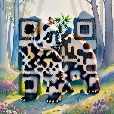 Panda in Wildflower Meadow Watercolor QR Code Art