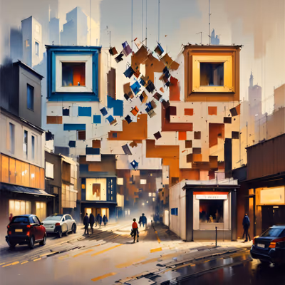 Expressionist City Street Oil Painting QR Code Art — image 1