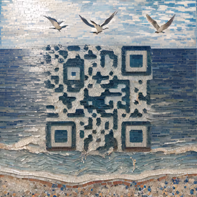 Чайки на пляже в мозаике: QR-код — изображение 1