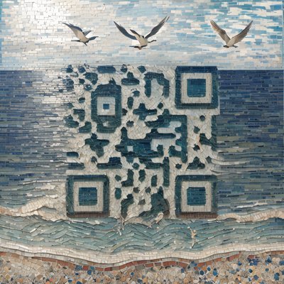 Seagull Beach Mosaic QR Code Art