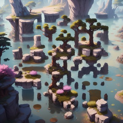 Floating Rock Islands Game World QR Code for Posters