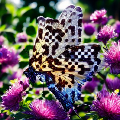 Бабочка на фиолетовых цветах: фотореалистичное QR-код искусство