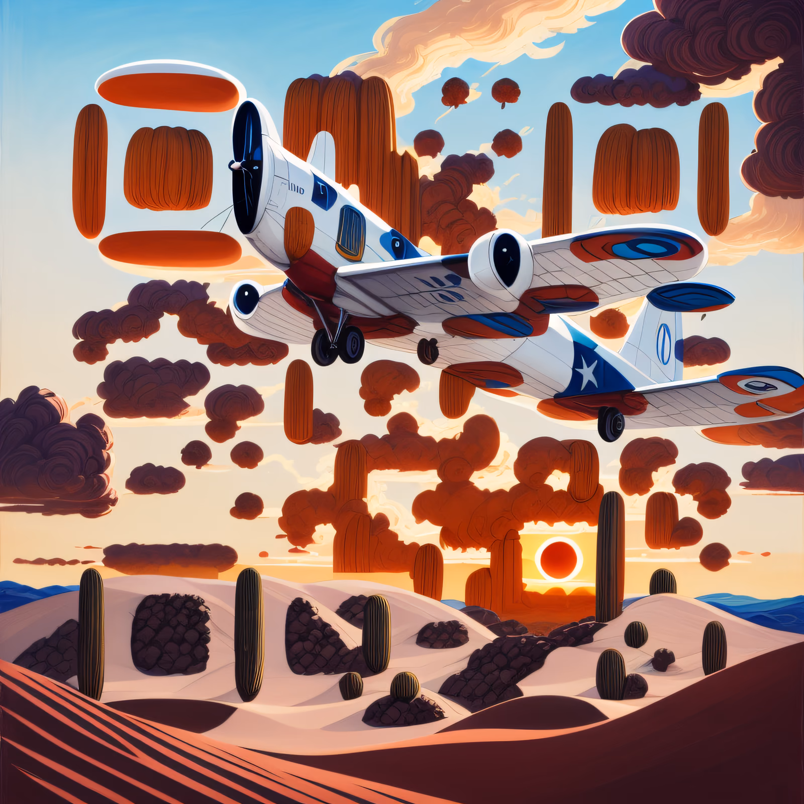 Vintage Airplane Desert Sunset Gouache QR Code Art — image 1