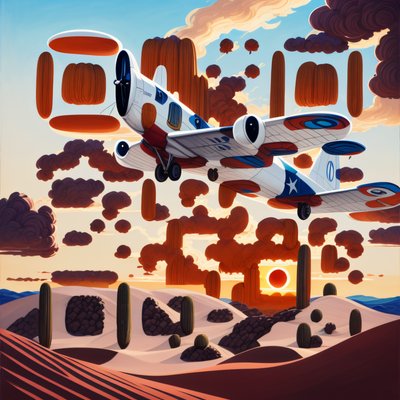 Vintage Airplane Desert Sunset Gouache QR Code Art