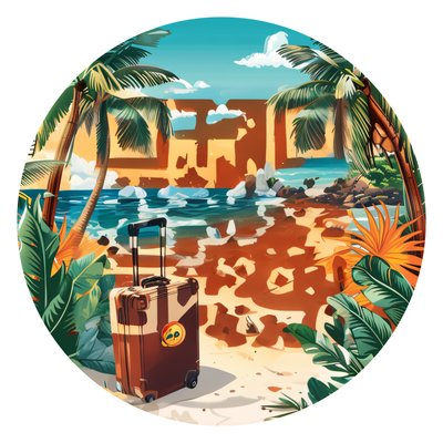 Tropical Beach Suitcase Vector Palm QR Code for Stickers