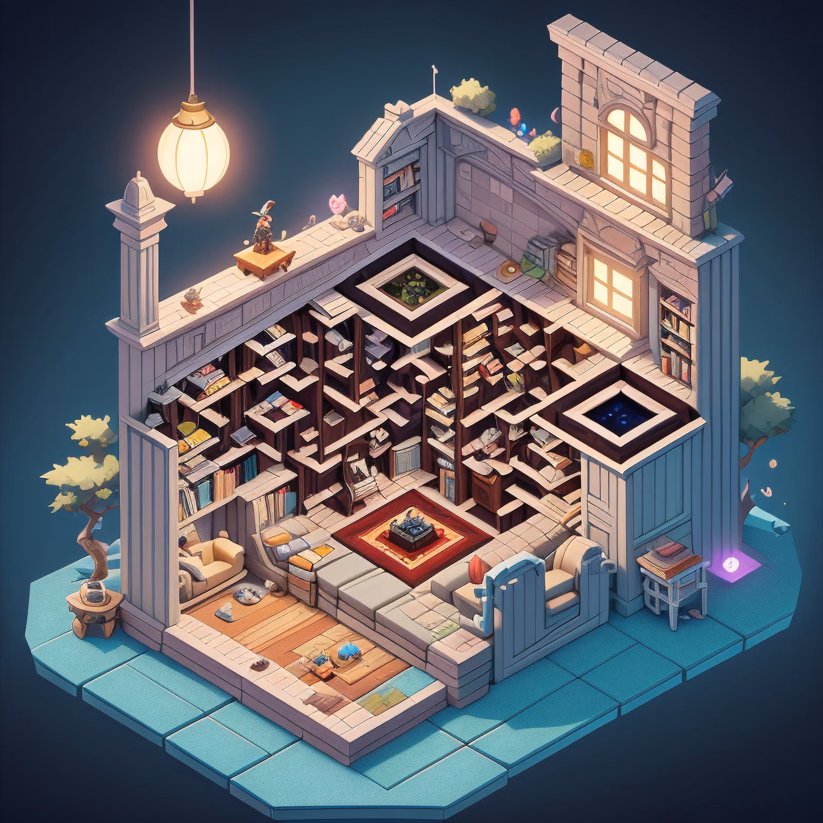 Isometric Library Living Room QR Code for Posters — image 1
