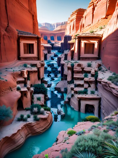 Red Rock Canyon Stream Photorealistic QR Code for Posters