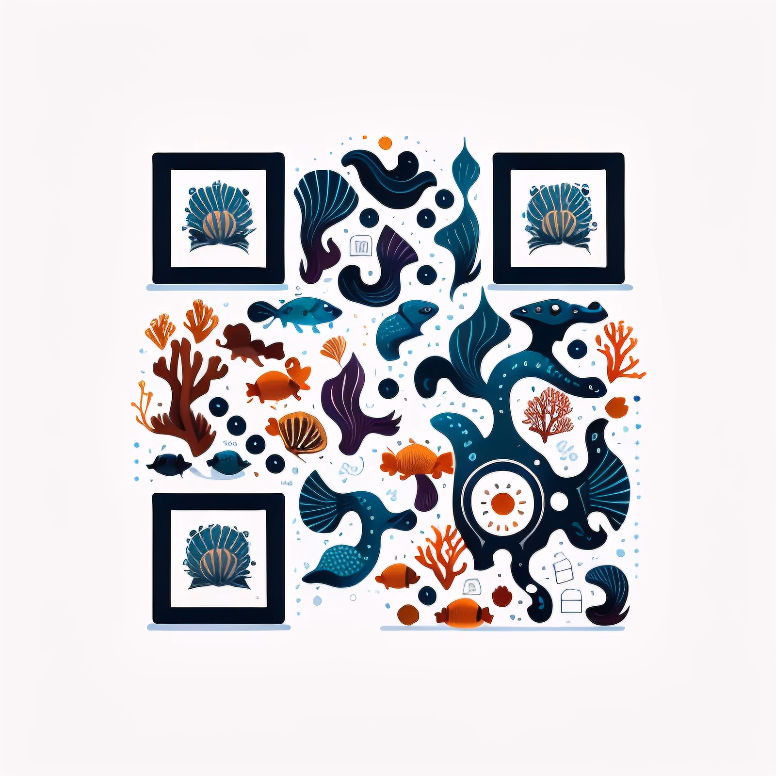 Underwater Sea Life Vector QR Code for Packaging — image 1