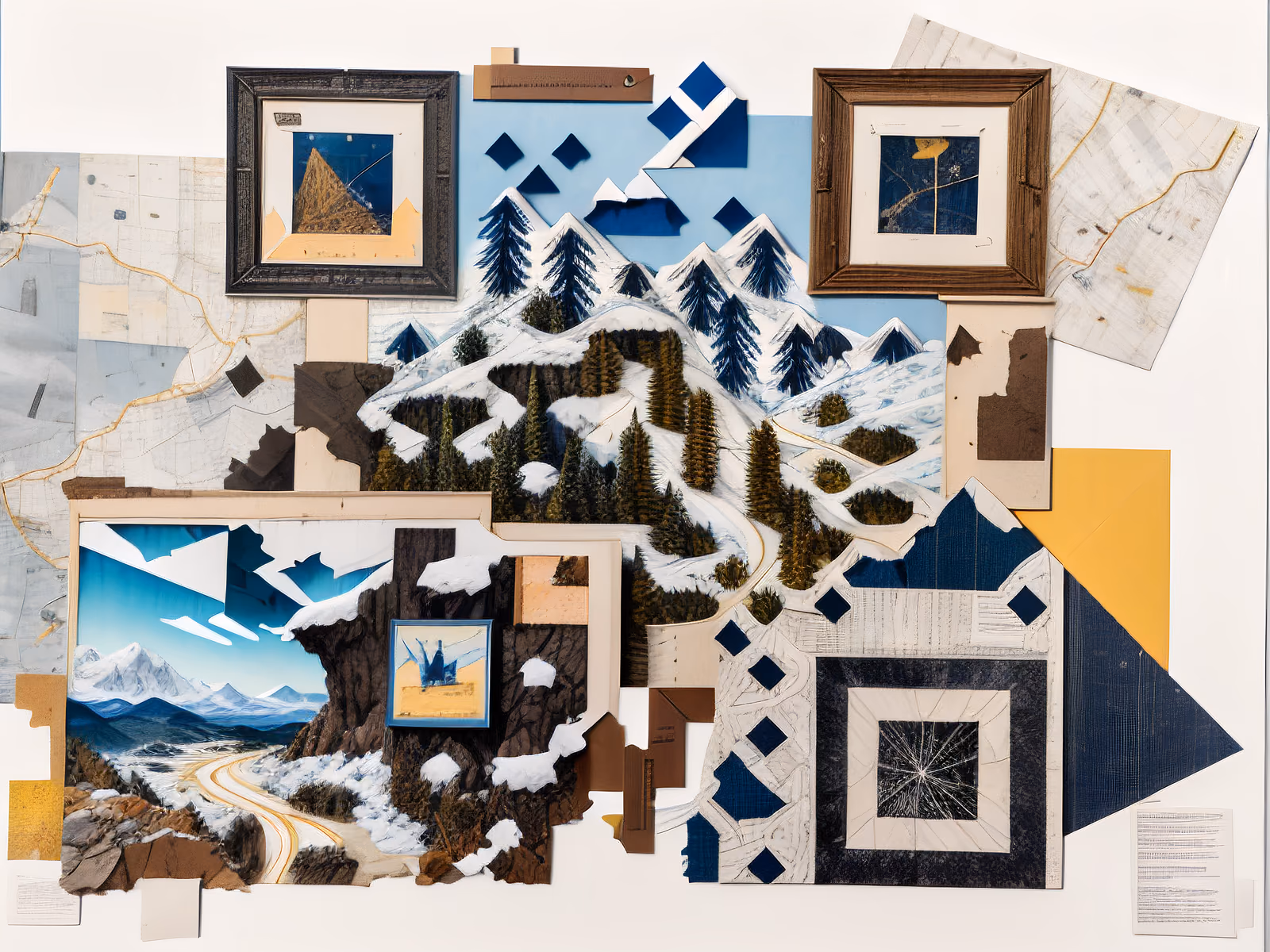 Snowy Mountain Paper Collage QR Code for Posters — image 1