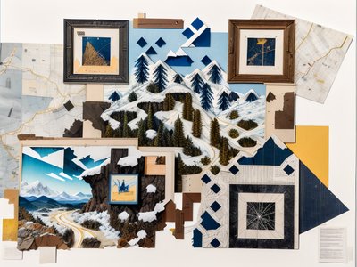 Snowy Mountain Paper Collage QR Code for Posters