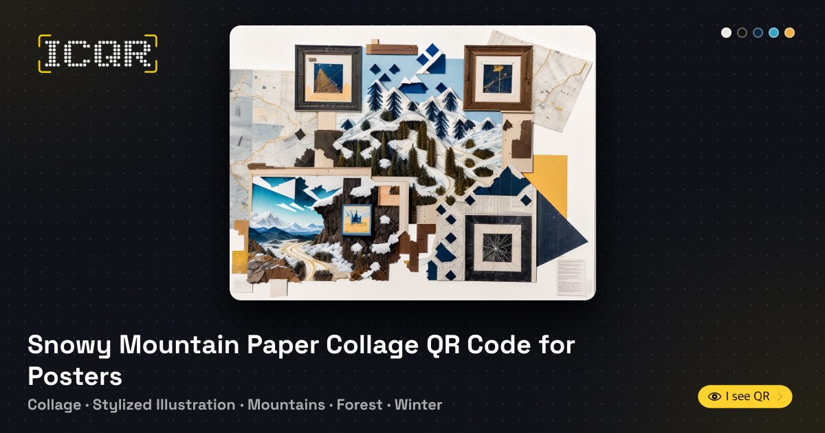 Snowy Mountain Paper Collage QR Code for Posters • ICQR