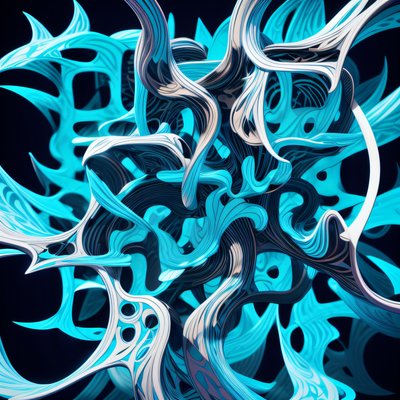 青色叶片丝带抽象3D二维码艺术海报设计