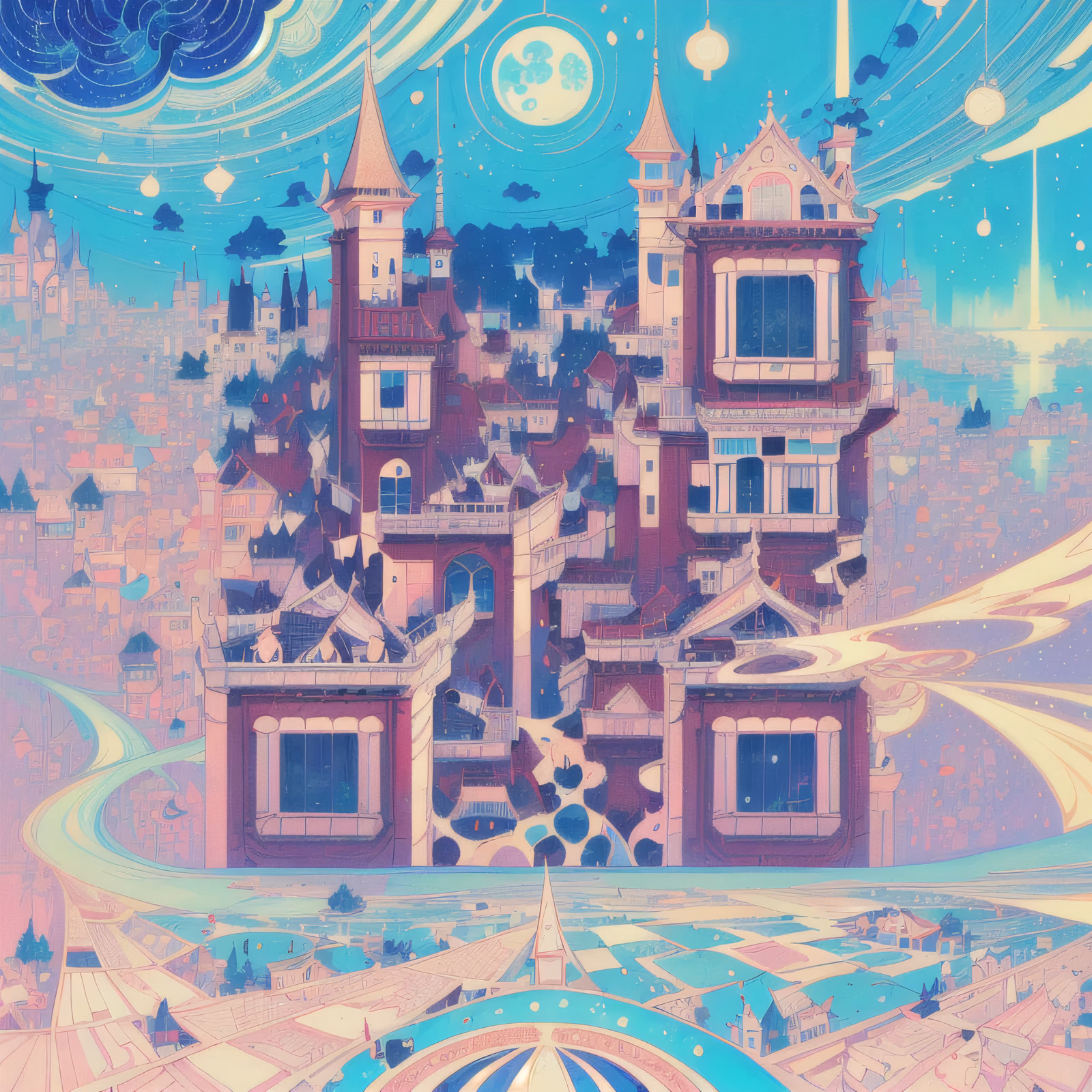 Fantasy Mansion Town Illustration QR Code Art — image 1