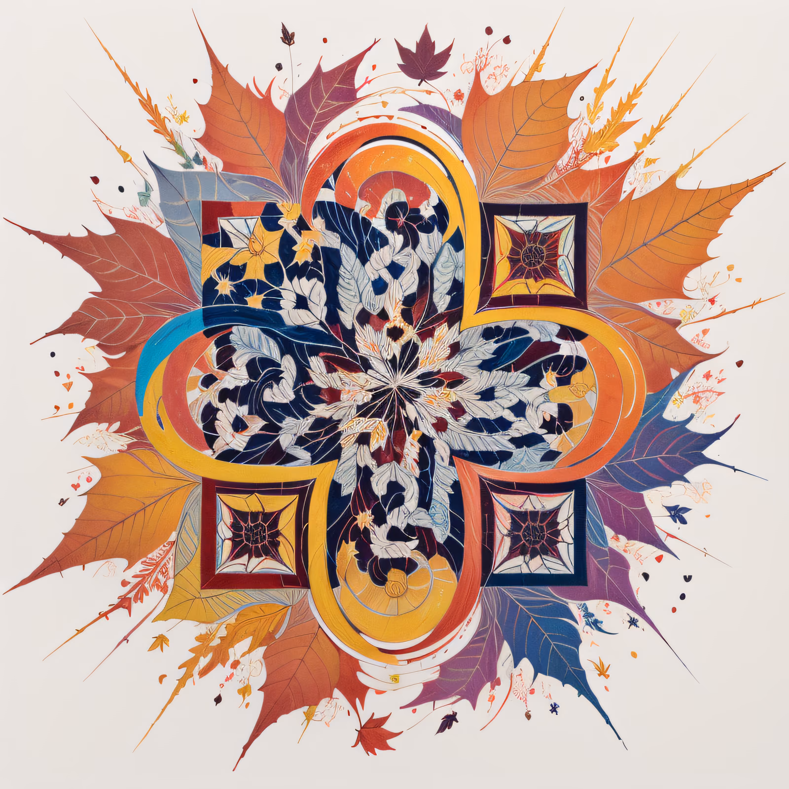 Autumn Leaf Mandala Illustration QR Code Art — image 1