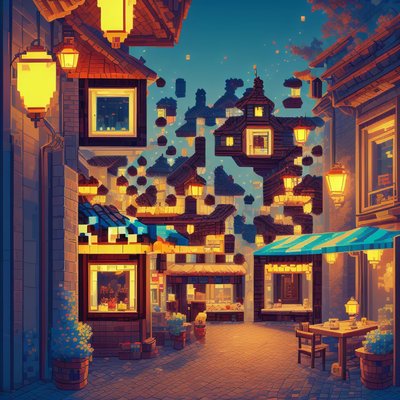 Pixel Art Lantern Cafe Street QR Code Art