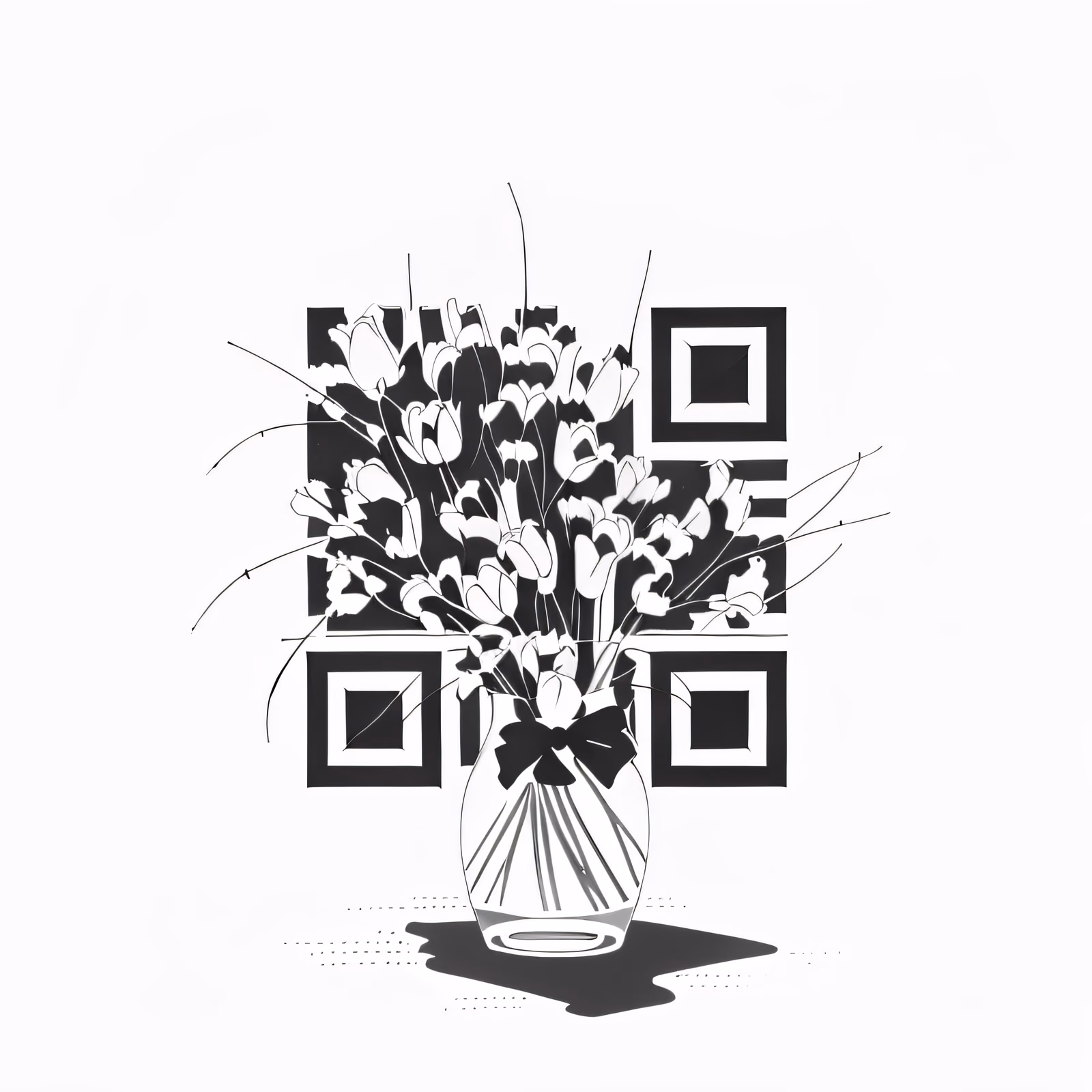 Tulip Bouquet Ink Drawing QR Code Art — image 1