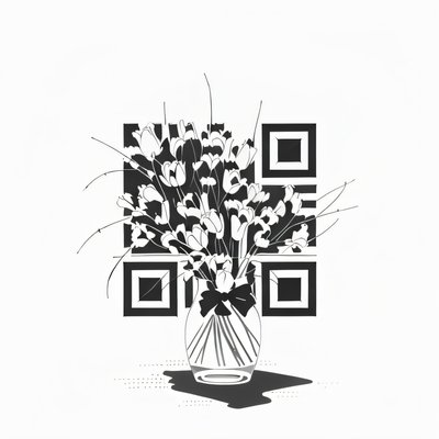 Tulip Bouquet Ink Drawing QR Code Art