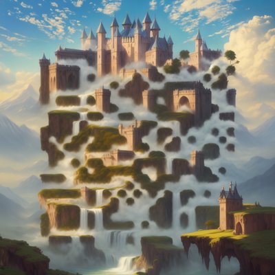 Cliffside Castle Waterfalls Matte Painting QR Code Art