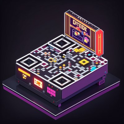Isometric Arcade Diorama Voxel QR Code for Posters