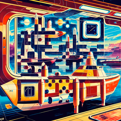 Retro Rocketboat Marina Retrofuturism QR Code for Posters — image 1