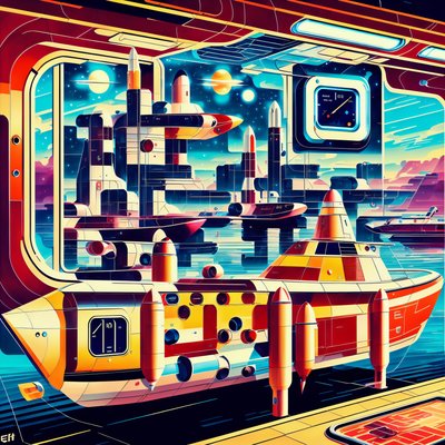 Retro Rocketboat Marina Retrofuturism QR Code for Posters