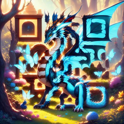 Blue Dragon Garden Fantasy QR Code for Posters