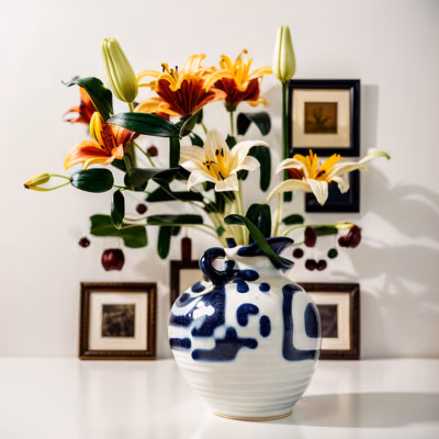 Lily Bouquet Blue Vase Photo QR Code Art — image 1