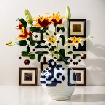 Lily Bouquet Blue Vase Photo QR Code Art