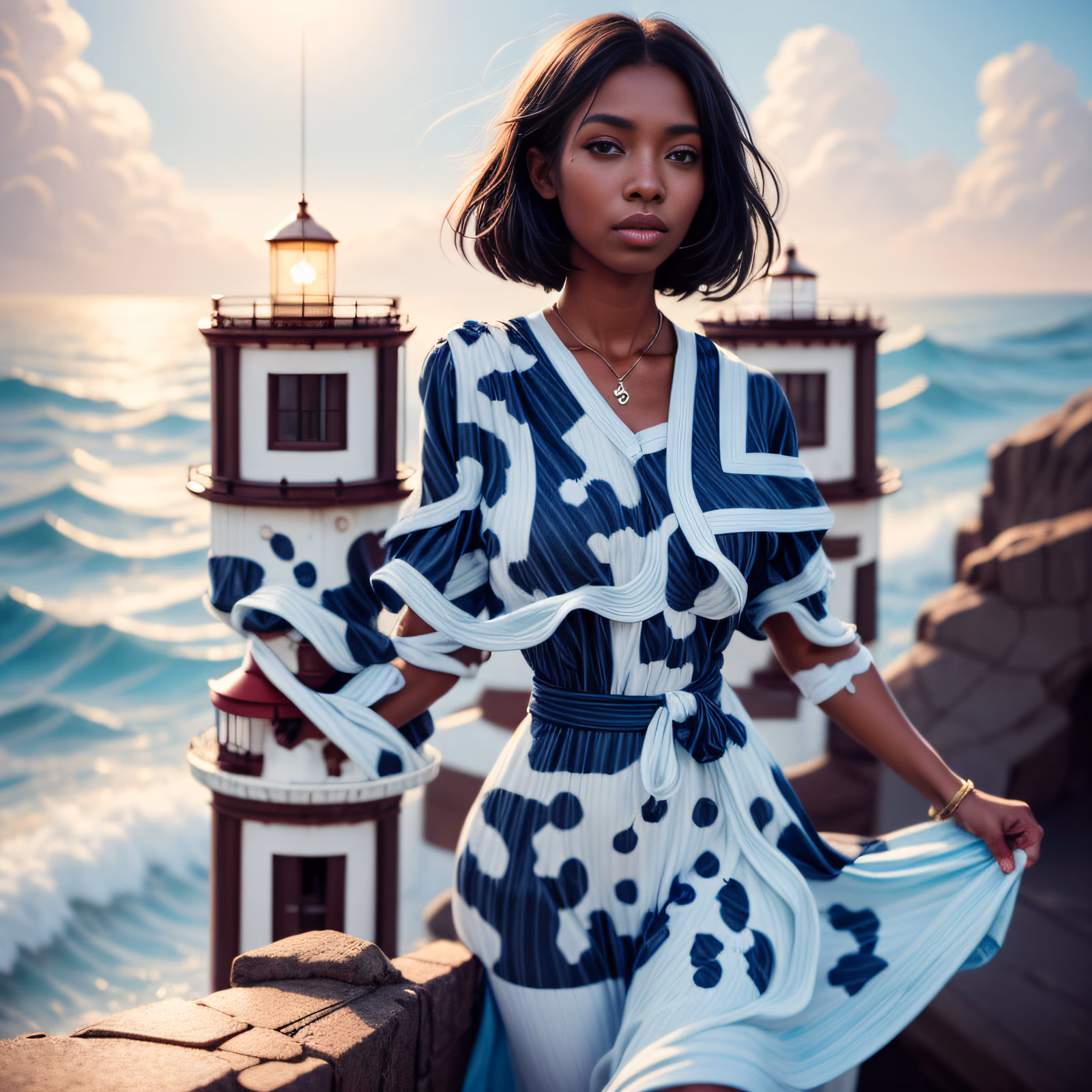 Woman at Lighthouse Photorealistic QR Code for Posters — image 1