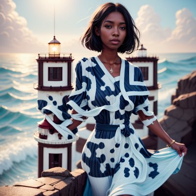 Woman at Lighthouse Photorealistic QR Code for Posters