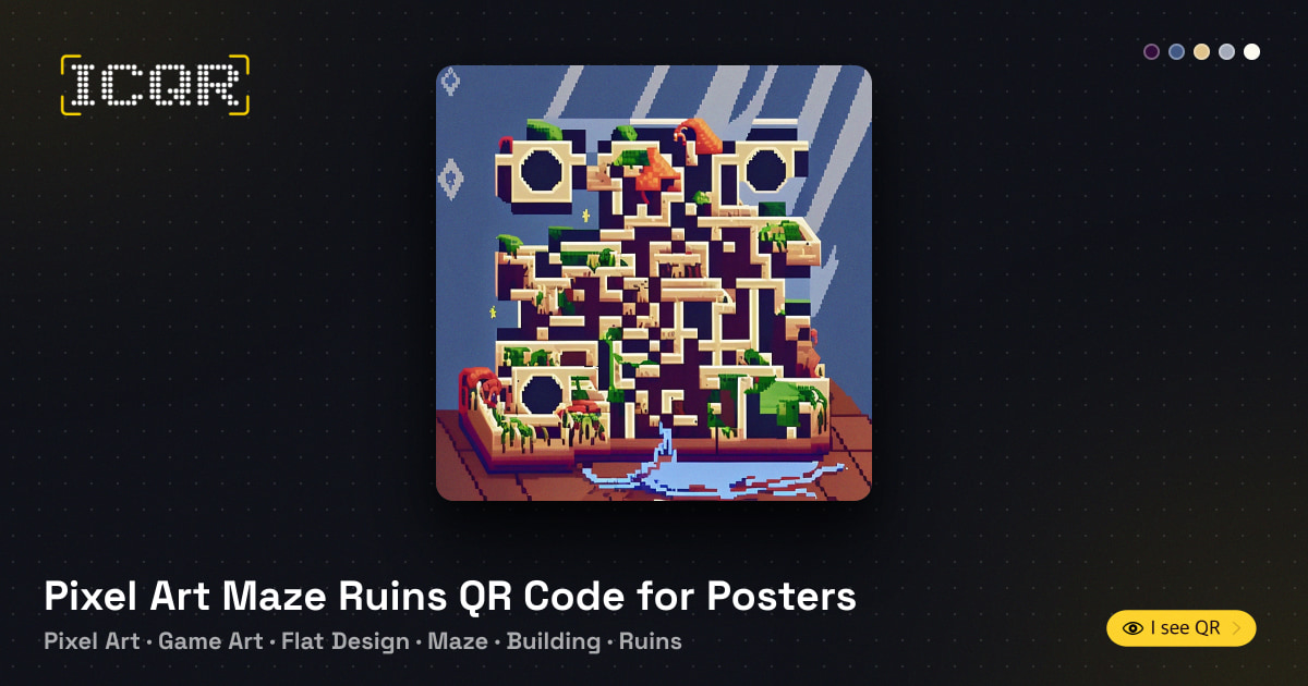 Pixel Art Maze Ruins QR Code for Posters • ICQR