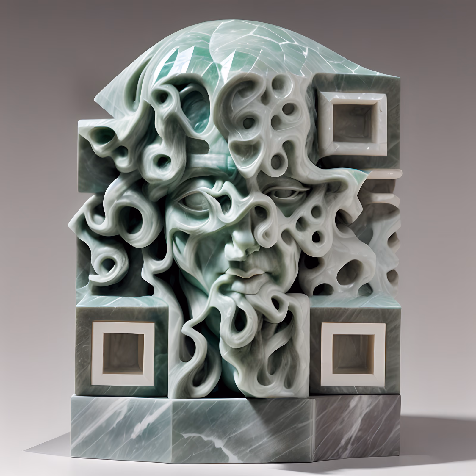 Jade Marble Face Sculpture QR Code Art — image 1