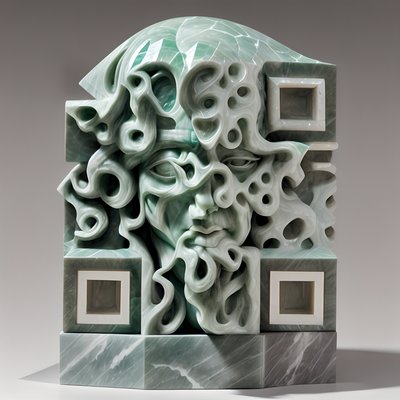 Jade Marble Face Sculpture QR Code Art